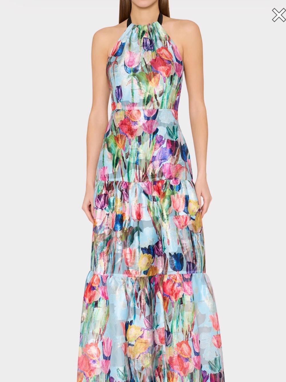 Milly Floral Halter Tiered Maxi Dress in Multicolor